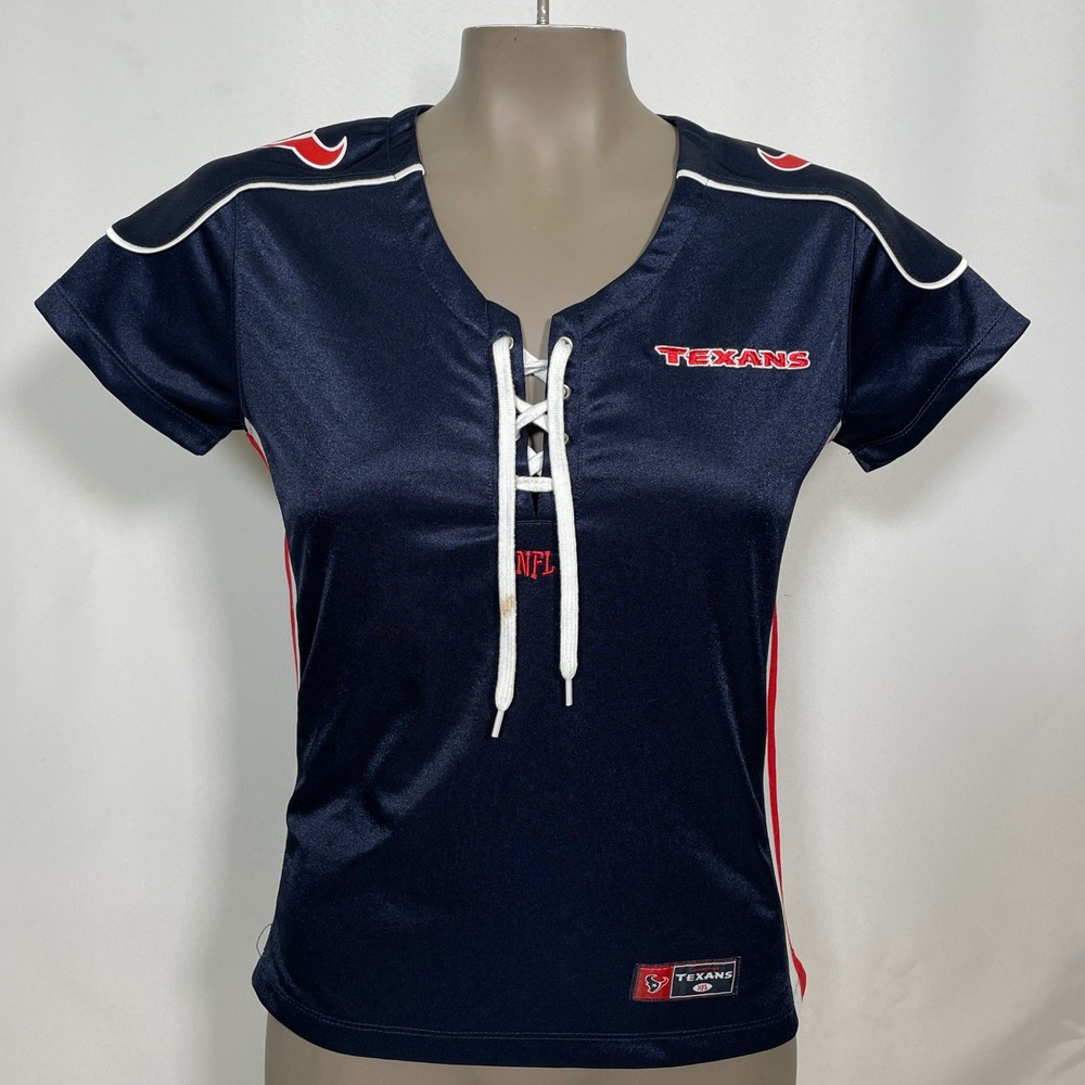 Houston Texans NFL Football Navy Blue Lace Up Jersey Top Women's SMALL